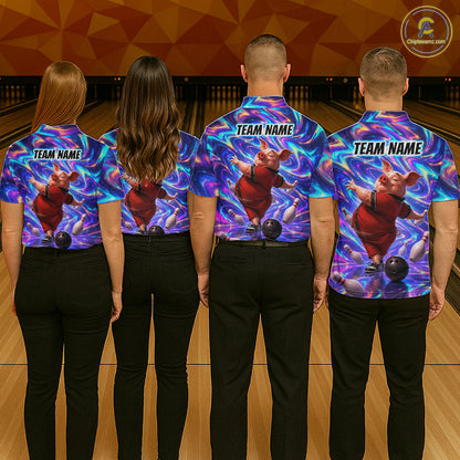 Custom Colorful Swirl Bowling Shirt Funny Pig Bowling Team Jersey for Men QZT1212