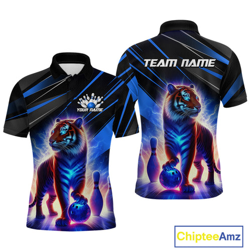 Blue Tiger Bowling Team Shirt Custom Bowling League Jersey for Men Bowling Outfit Polo & 1/4 Zip QZT773