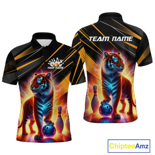 Orange Tiger Bowling Team Shirt Custom Bowling League Jersey for Men Bowling Outfit Polo & 1/4 Zip QZT773