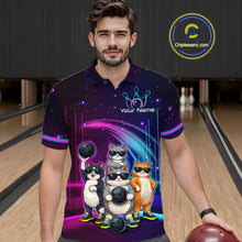 Load image into Gallery viewer, Custom Team Funny Cat Bowling Shirt for Men Neon Bowling Jersey Polo &amp; Quarter-Zip Bowling Outfit QZT914