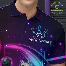 Load image into Gallery viewer, Custom Team Funny Cat Bowling Shirt for Men Neon Bowling Jersey Polo &amp; Quarter-Zip Bowling Outfit QZT914
