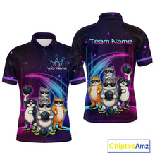 Load image into Gallery viewer, Custom Team Funny Cat Bowling Shirt for Men Neon Bowling Jersey Polo &amp; Quarter-Zip Bowling Outfit QZT914