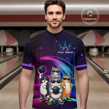 Load image into Gallery viewer, Custom Team Funny Cat Bowling Shirt for Men Neon Bowling Jersey Polo &amp; Quarter-Zip Bowling Outfit QZT914