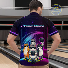 Load image into Gallery viewer, Custom Team Funny Cat Bowling Shirt for Men Neon Bowling Jersey Polo &amp; Quarter-Zip Bowling Outfit QZT914