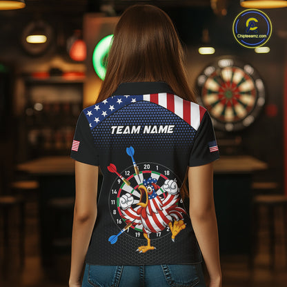 Custom Funny Chicken Dart Shirt American Dart Jerseys for Women Polo & 1/4 Zip Dartboard Shirt DHT6