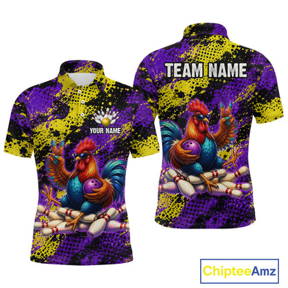 Purple & Yellow Chicken Bowling Shirt for Men Custom Bowling Jersey Rooster Polo & 1/4-Zip QZT1034