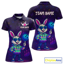 Load image into Gallery viewer, Custom Neon Funny Bunny Bowling Team Shirt Polo &amp; 1/4 Zip Bowling Jersey for Women QZT789