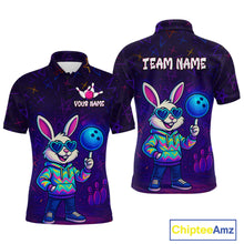 Load image into Gallery viewer, Custom Neon Funny Bunny Bowling Team Shirt Polo &amp; 1/4 Zip Bowling Jersey for Men QZT789
