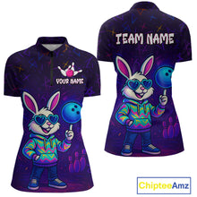 Load image into Gallery viewer, Custom Neon Funny Bunny Bowling Team Shirt Polo &amp; 1/4 Zip Bowling Jersey for Women QZT789