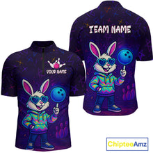 Load image into Gallery viewer, Custom Neon Funny Bunny Bowling Team Shirt Polo &amp; 1/4 Zip Bowling Jersey for Men QZT789