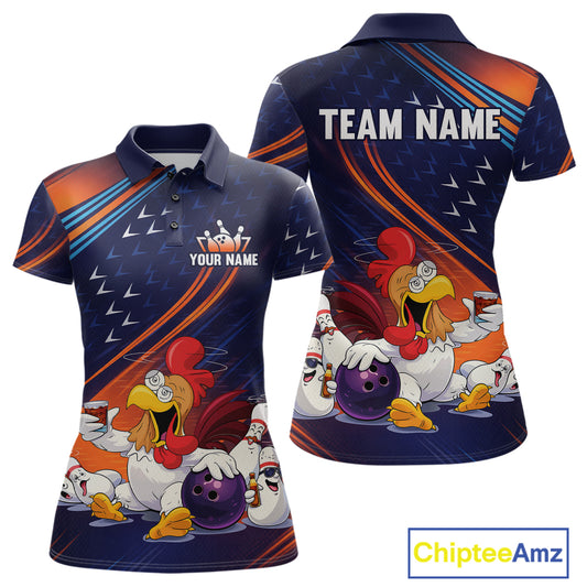 Funny Chicken Polo Bowling Shirt for Women Custom Bowling Jersey 1/4 Zip Bowling Outfit QZT826