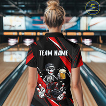 Load image into Gallery viewer, Funny Skeleton &amp; Beer Bowling Shirt Custom Red Bowling Jersey Polo &amp; 1/4 Zip Outfit for Women QZT830