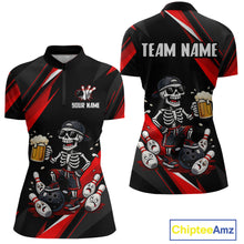 Load image into Gallery viewer, Funny Skeleton &amp; Beer Bowling Shirt Custom Red Bowling Jersey Polo &amp; 1/4 Zip Outfit for Women QZT830