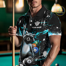 Load image into Gallery viewer, Custom Turquoise Funny Raccoon Billiard Shirt for Men 8 Ball &amp; 9 Ball Pool Billiard Jersey Polo &amp; 1/4-Zip BHT44