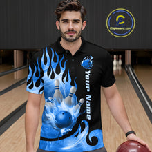 Load image into Gallery viewer, Blue Flame Bowling Team Shirt for Men Bowling League Jersey Polo &amp; 1/4 Zip Bowling Outfit QZT782