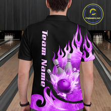 Load image into Gallery viewer, Purple Flame Bowling Team Shirt for Men Bowling League Jersey Polo &amp; 1/4 Zip Bowling Outfit QZT782
