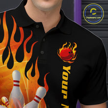 Load image into Gallery viewer, Orange Flame Bowling Team Shirt for Men Bowling League Jersey Polo &amp; 1/4 Zip Bowling Outfit QZT782