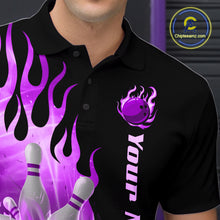 Load image into Gallery viewer, Purple Flame Bowling Team Shirt for Men Bowling League Jersey Polo &amp; 1/4 Zip Bowling Outfit QZT782