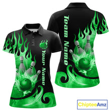 Load image into Gallery viewer, Green Flame Bowling Team Shirt for Women Bowling League Jersey Polo &amp; 1/4 Zip Bowling Outfit QZT782