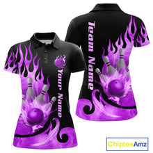 Load image into Gallery viewer, Purple Flame Bowling Team Shirt for Women Bowling League Jersey Polo &amp; 1/4 Zip Bowling Outfit QZT782