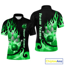 Load image into Gallery viewer, Green Flame Bowling Team Shirt for Men Bowling League Jersey Polo &amp; 1/4 Zip Bowling Outfit QZT782