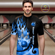 Load image into Gallery viewer, Blue Flame Bowling Team Shirt for Men Bowling League Jersey Polo &amp; 1/4 Zip Bowling Outfit QZT782