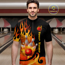 Load image into Gallery viewer, Orange Flame Bowling Team Shirt for Men Bowling League Jersey Polo &amp; 1/4 Zip Bowling Outfit QZT782