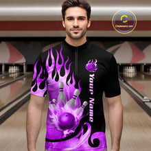 Load image into Gallery viewer, Purple Flame Bowling Team Shirt for Men Bowling League Jersey Polo &amp; 1/4 Zip Bowling Outfit QZT782