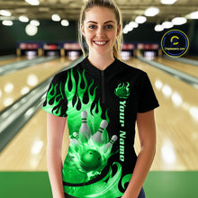 Load image into Gallery viewer, Green Flame Bowling Team Shirt for Women Bowling League Jersey Polo &amp; 1/4 Zip Bowling Outfit QZT782