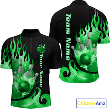Load image into Gallery viewer, Green Flame Bowling Team Shirt for Men Bowling League Jersey Polo &amp; 1/4 Zip Bowling Outfit QZT782