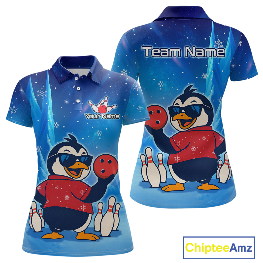 Funny Christmas Penguin Bowling Shirt for Women Custom Bowling Team Jersey Bowling Unisex QZT796