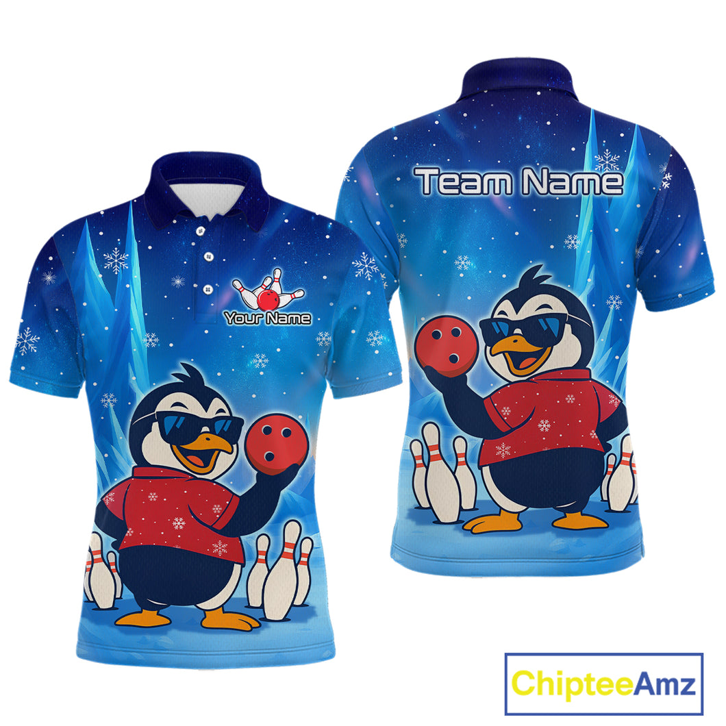 Funny Christmas Penguin Bowling Shirt for Men Custom Bowling Team Jersey Bowling Unisex QZT796