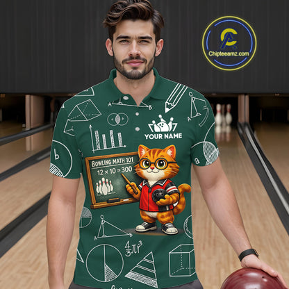 Funny Cat Bowling Math Shirt Personalized Polo & 1/4 Zip Shirt Bowling Team Jersey for Men QZT926