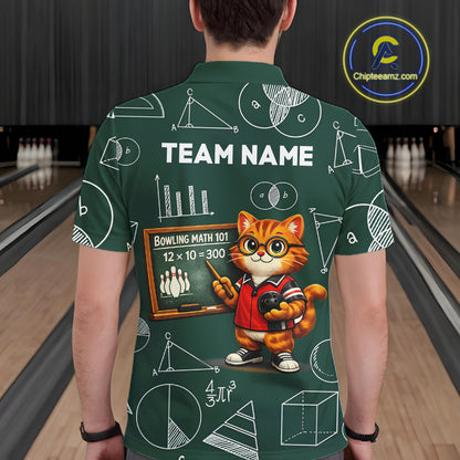 Funny Cat Bowling Math Shirt Personalized Polo & 1/4 Zip Shirt Bowling Team Jersey for Men QZT926