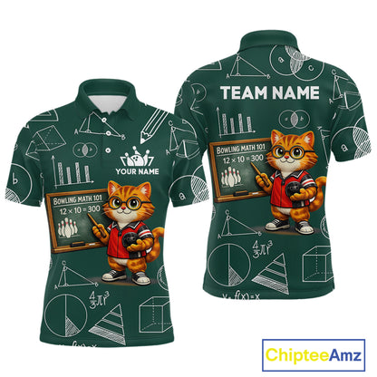 Funny Cat Bowling Math Shirt Personalized Polo & 1/4 Zip Shirt Bowling Team Jersey for Men QZT926