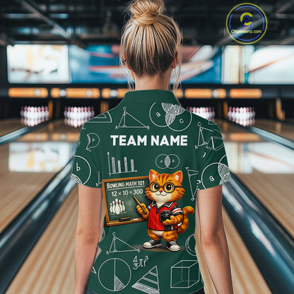 Funny Cat Bowling Math Shirt Personalized Polo & 1/4 Zip Shirt Bowling Team Jersey for Women QZT926