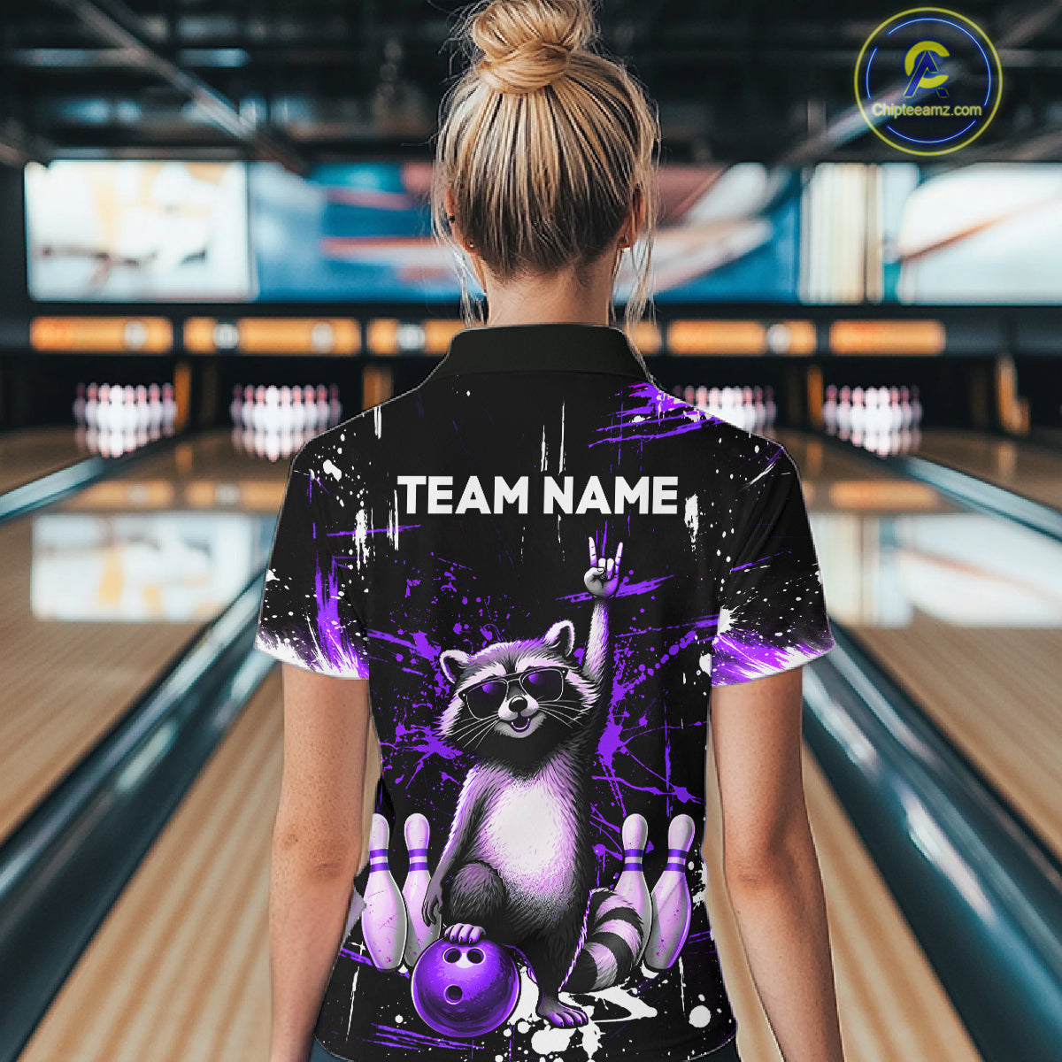 Custom Purple Funny Raccoon Dart Team Shirt for Women Dart Jersey Polo & /4-Zip Dartboard Shirt Outfit DHT29