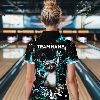 Custom Turquoise Funny Raccoon Dart Team Shirt for Women Dart Jersey Polo & /4-Zip Dartboard Shirt Outfit DHT29
