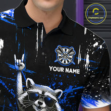 Load image into Gallery viewer, Custom Blue Funny Raccoon Dart Team Shirt for Men Dart Jersey Polo &amp; /4-Zip Dartboard Shirt Outfit DHT29