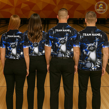 Custom Blue Funny Raccoon Dart Team Shirt for Women Dart Jersey Polo & /4-Zip Dartboard Shirt Outfit DHT29
