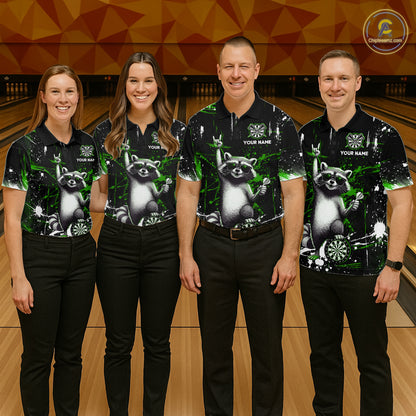 Custom Green Funny Raccoon Dart Team Shirt for Women Dart Jersey Polo & /4-Zip Dartboard Shirt Outfit DHT29