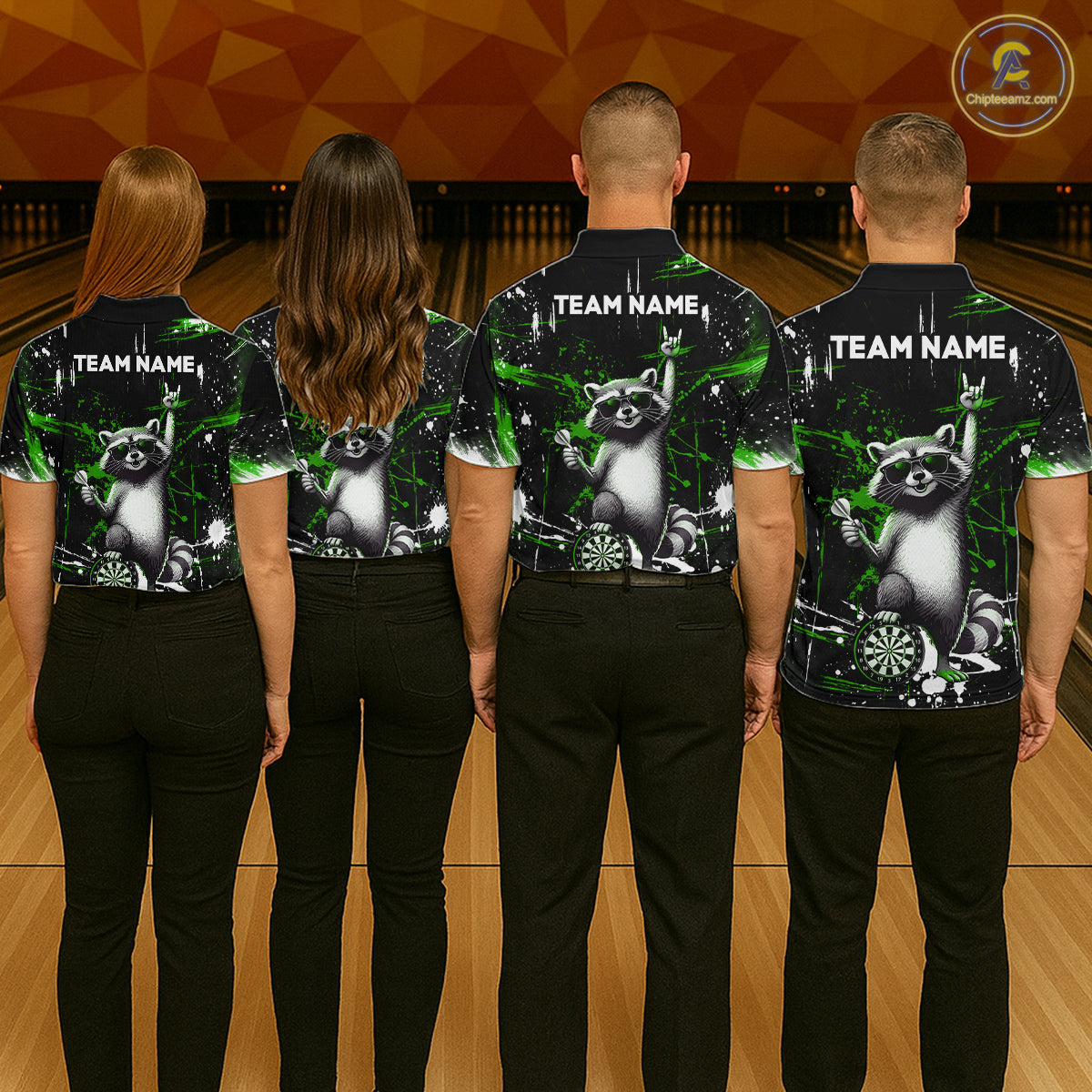 Custom Green Funny Raccoon Dart Team Shirt for Women Dart Jersey Polo & /4-Zip Dartboard Shirt Outfit DHT29