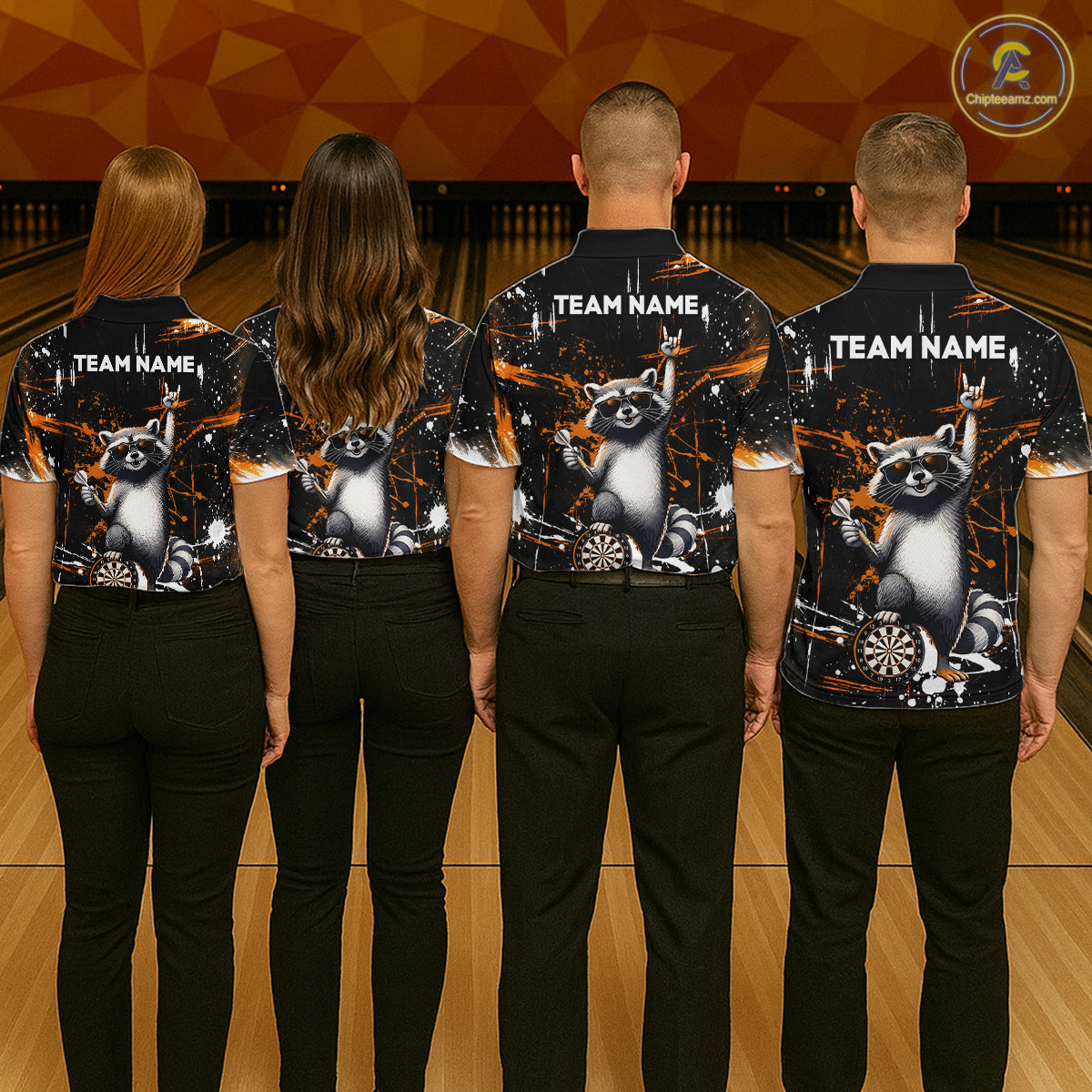 Custom Orange Funny Raccoon Dart Team Shirt for Women Dart Jersey Polo & /4-Zip Dartboard Shirt Outfit DHT29