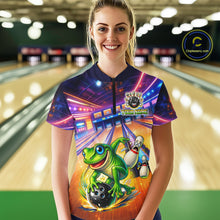 Load image into Gallery viewer, Custom Funny Frog Bowling Shirt for Women Polo &amp; 1/4-Zip Bowling Team Jersey League QZT843