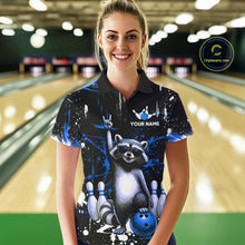 Load image into Gallery viewer, Custom Blue Funny Raccoon Bowling Shirt for Women Bowling Jersey Polo &amp; 1/4-Zip Bowling Outfit QZT892