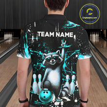 Load image into Gallery viewer, Custom Turquoise Funny Raccoon Bowling Shirt for Men Bowling Jersey Polo &amp; 1/4-Zip Bowling Outfit QZT892