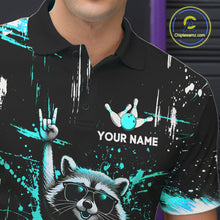 Load image into Gallery viewer, Custom Turquoise Funny Raccoon Bowling Shirt for Men Bowling Jersey Polo &amp; 1/4-Zip Bowling Outfit QZT892