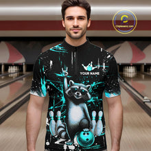 Load image into Gallery viewer, Custom Turquoise Funny Raccoon Bowling Shirt for Men Bowling Jersey Polo &amp; 1/4-Zip Bowling Outfit QZT892