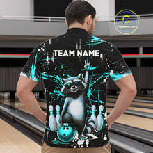 Load image into Gallery viewer, Custom Turquoise Funny Raccoon Bowling Shirt for Men Bowling Jersey Polo &amp; 1/4-Zip Bowling Outfit QZT892