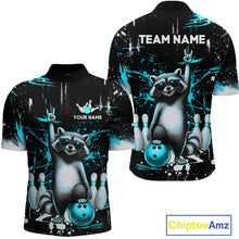 Load image into Gallery viewer, Custom Turquoise Funny Raccoon Bowling Shirt for Men Bowling Jersey Polo &amp; 1/4-Zip Bowling Outfit QZT892